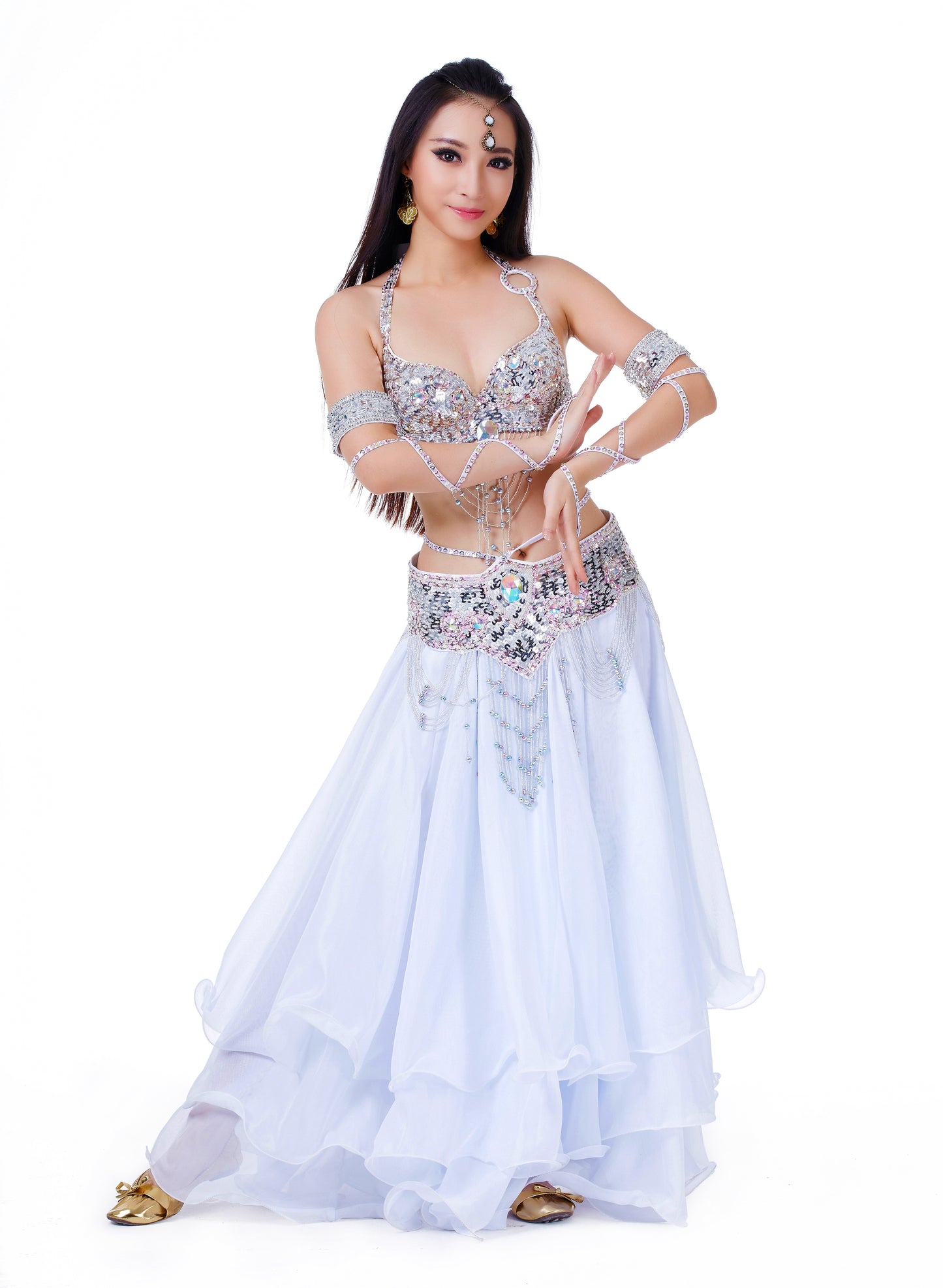 New Arrivals Belly Dance Costumes with Polyester Skirt Belly Dance Dress 1 Set 5pcs