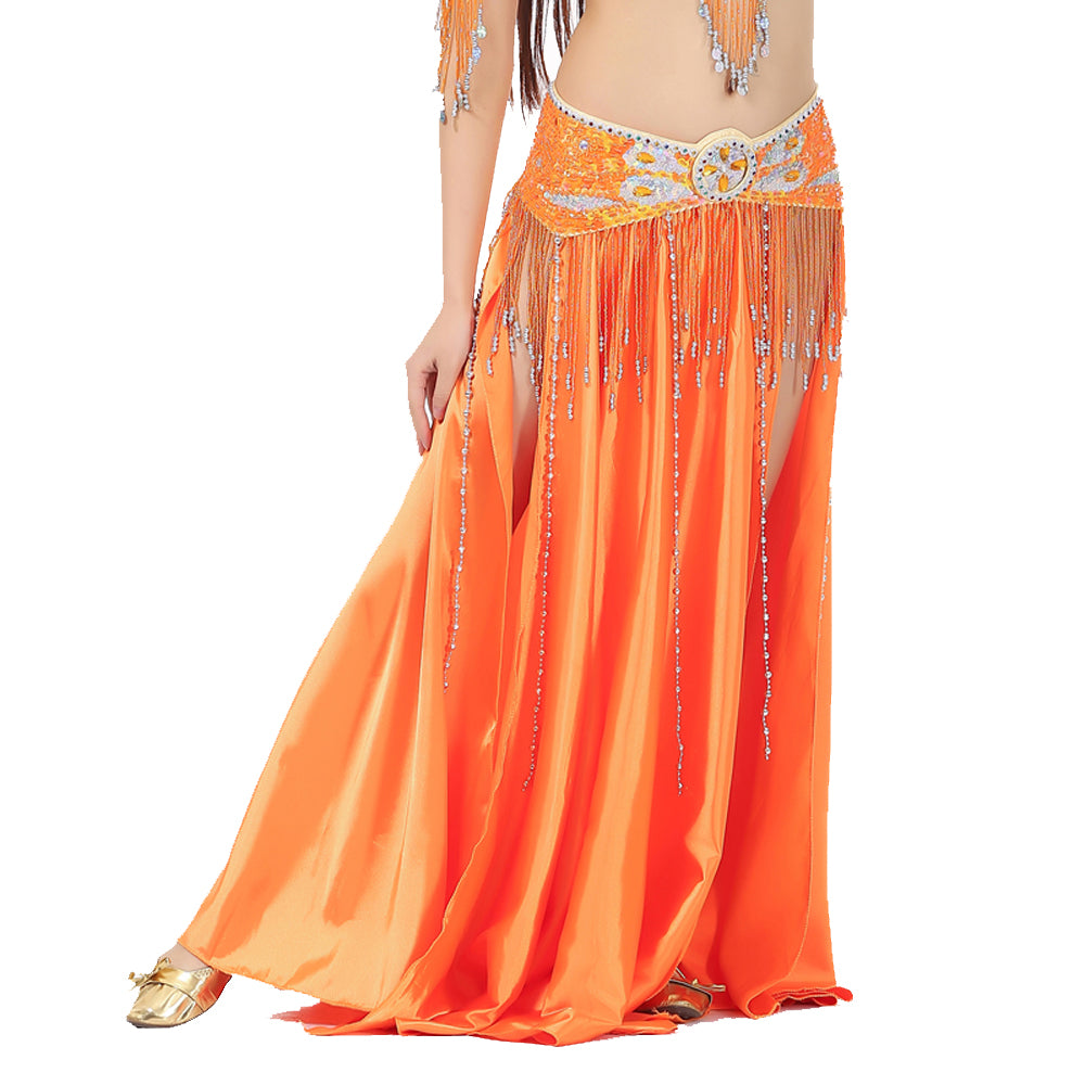 Professional Sexy Double Fork-tailed Double Split Satin Belly Dance Skirt Split Long Belly Dance Skirts