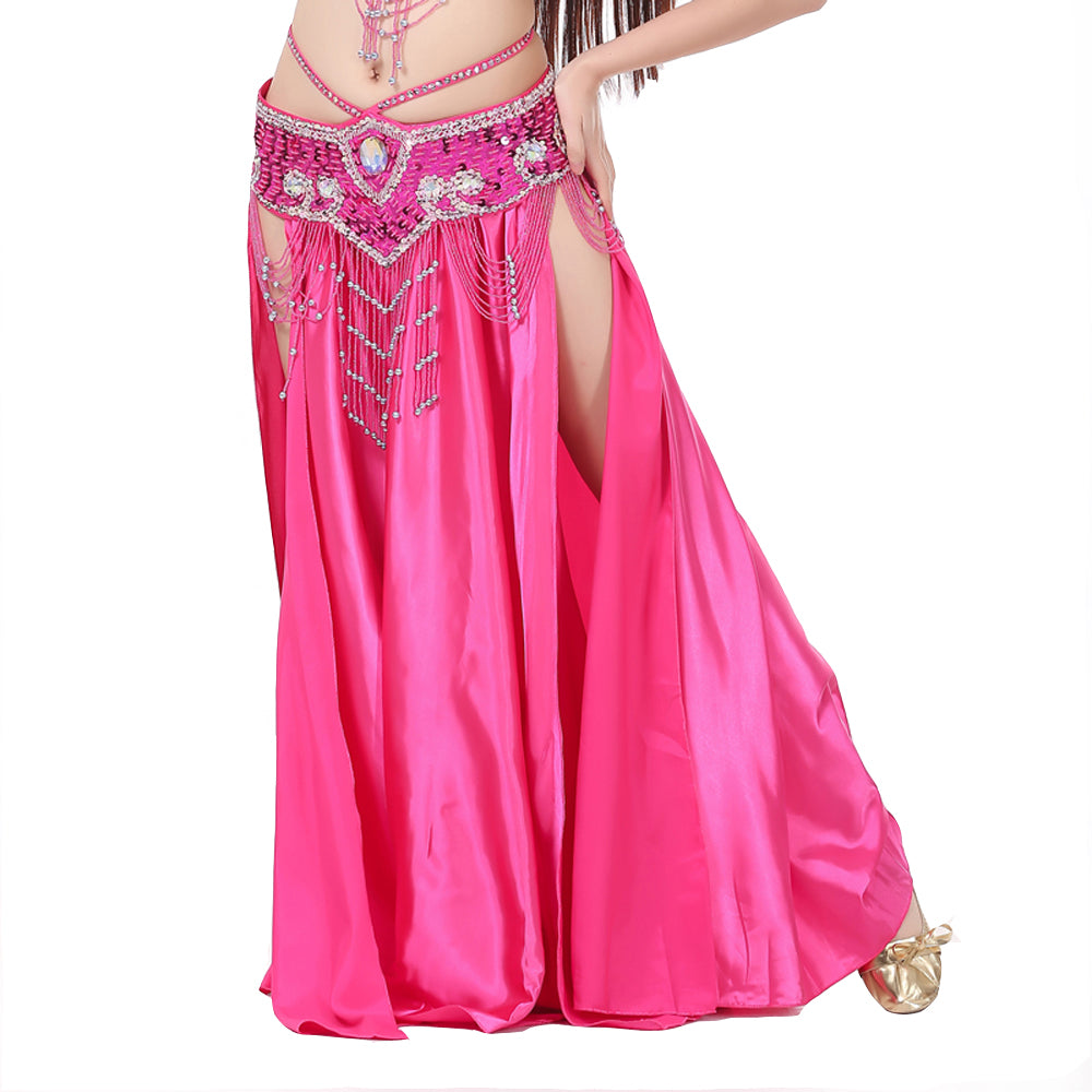 Professional Sexy Double Fork-tailed Double Split Satin Belly Dance Skirt Split Long Belly Dance Skirts