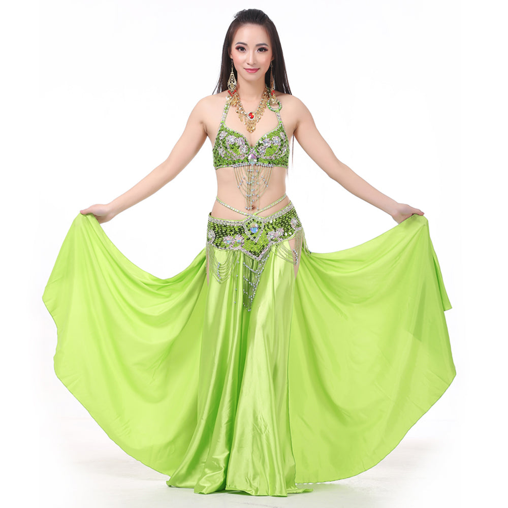 Professional Sexy Double Fork-tailed Double Split Satin Belly Dance Skirt Split Long Belly Dance Skirts