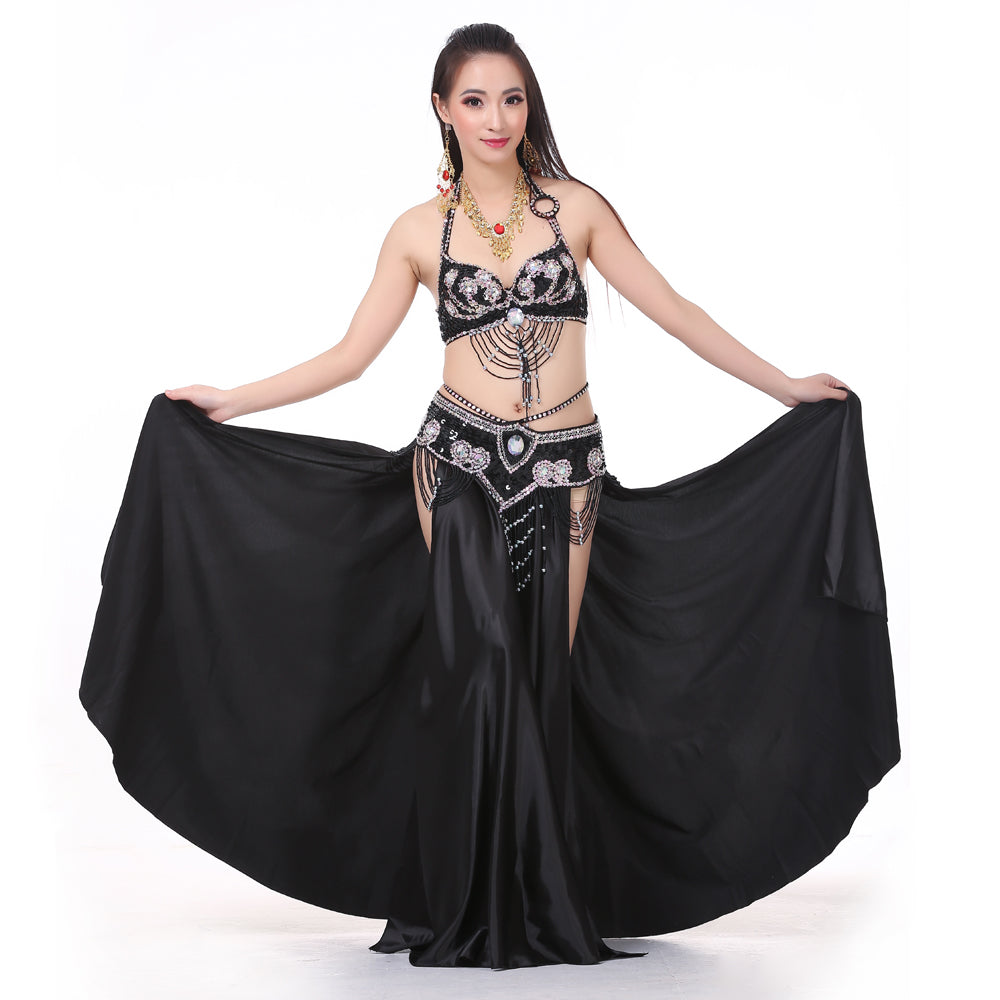 Professional Sexy Double Fork-tailed Double Split Satin Belly Dance Skirt Split Long Belly Dance Skirts