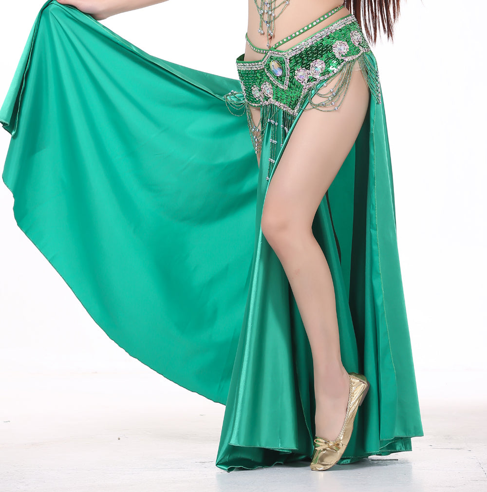 Professional Sexy Double Fork-tailed Double Split Satin Belly Dance Skirt Split Long Belly Dance Skirts