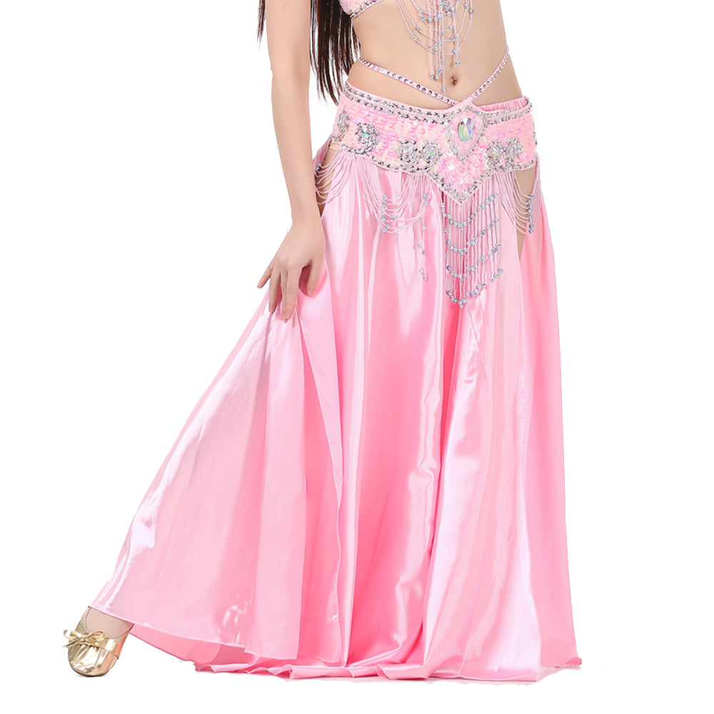 Professional Sexy Double Fork-tailed Double Split Satin Belly Dance Skirt Split Long Belly Dance Skirts