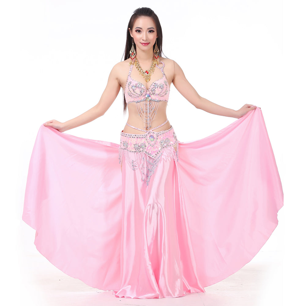 Professional Sexy Double Fork-tailed Double Split Satin Belly Dance Skirt Split Long Belly Dance Skirts