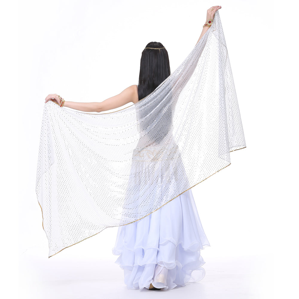 Shinning Spot Chiffon Hand Scarf, Stage Dancewear Scarf, Light Weight Belly Dance Shawls, Belly Dance Veils with Trim Gold