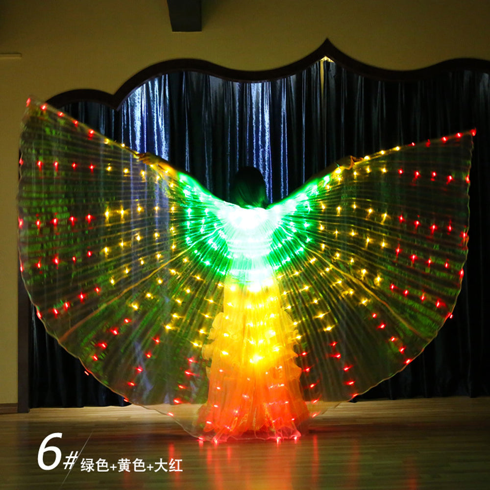 2023 Nouveautés Aile Isis LED dégradé tricolore - Ailes lumineuses de danse du ventre pour carnaval Halloween Party Club Wear avec bâtons télescopiques