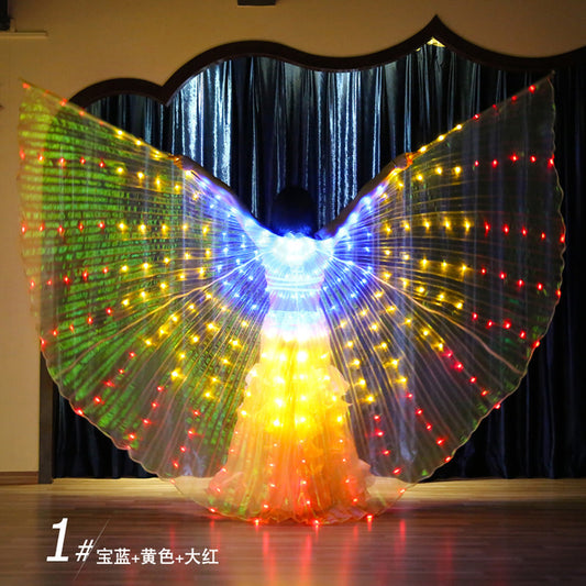 2023 Nouveautés Aile Isis LED dégradé tricolore - Ailes lumineuses de danse du ventre pour carnaval Halloween Party Club Wear avec bâtons télescopiques