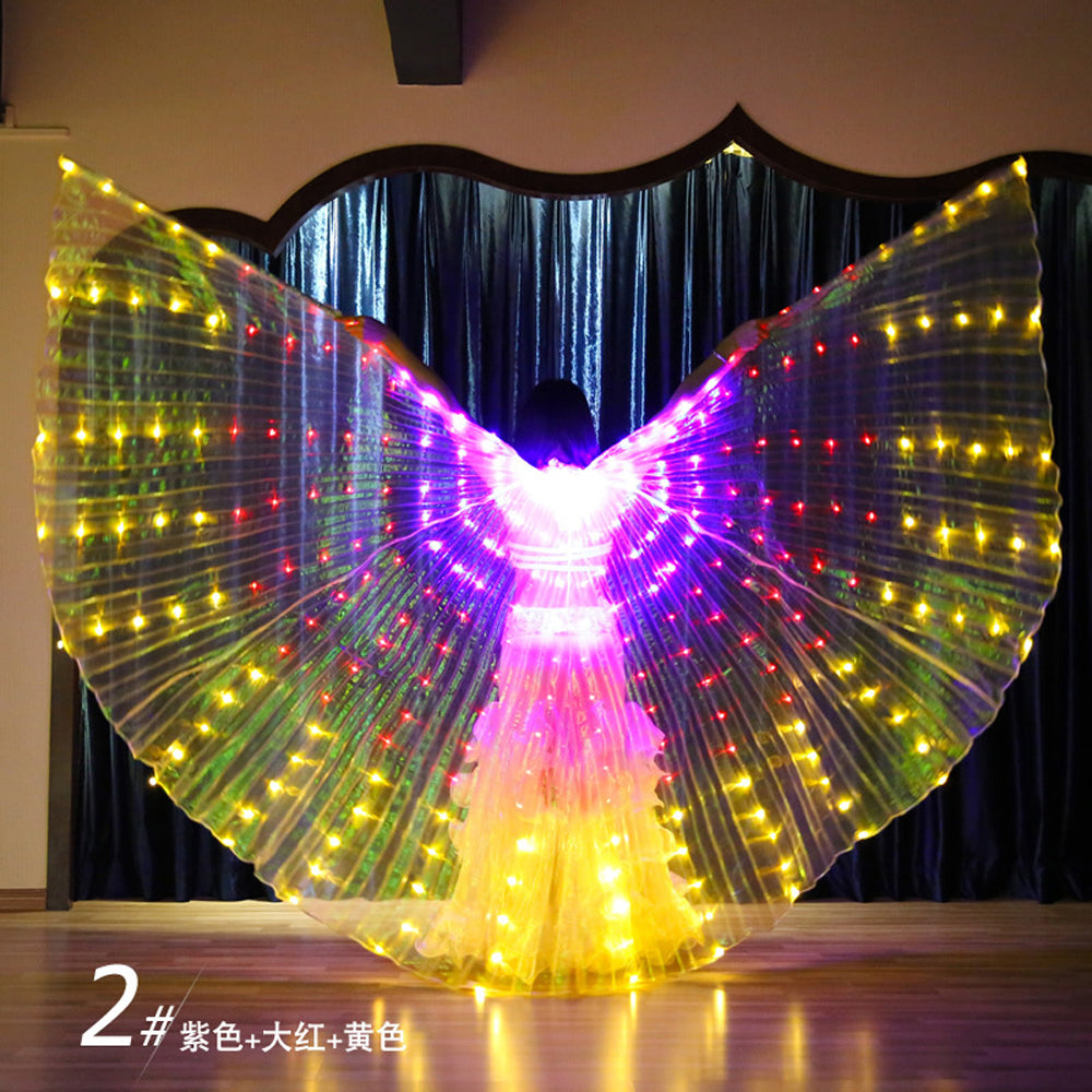 2023 Nouveautés Aile Isis LED dégradé tricolore - Ailes lumineuses de danse du ventre pour carnaval Halloween Party Club Wear avec bâtons télescopiques