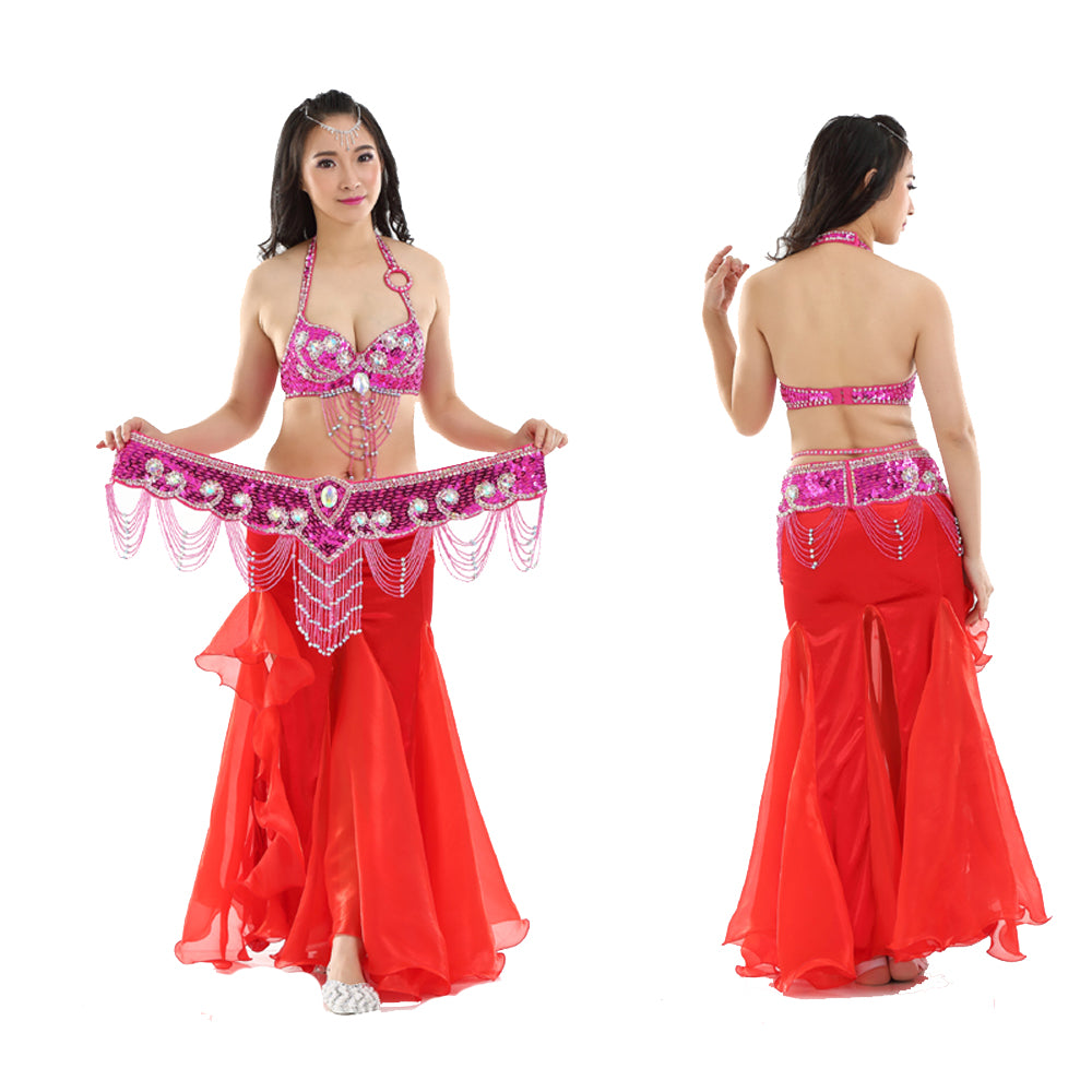 New Arrivals Belly Dance Costumes with Flannel Rose Skirt Belly Dance Dress 1 Set