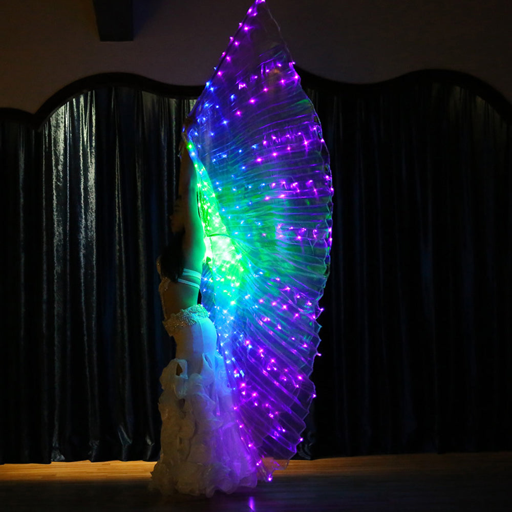 2023 Nouveautés Aile Isis LED dégradé tricolore - Ailes lumineuses de danse du ventre pour carnaval Halloween Party Club Wear avec bâtons télescopiques