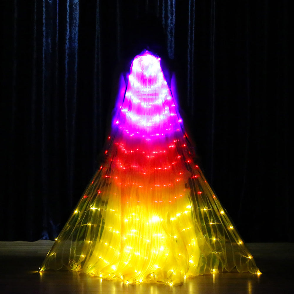 2023 Nouveautés Aile Isis LED dégradé tricolore - Ailes lumineuses de danse du ventre pour carnaval Halloween Party Club Wear avec bâtons télescopiques