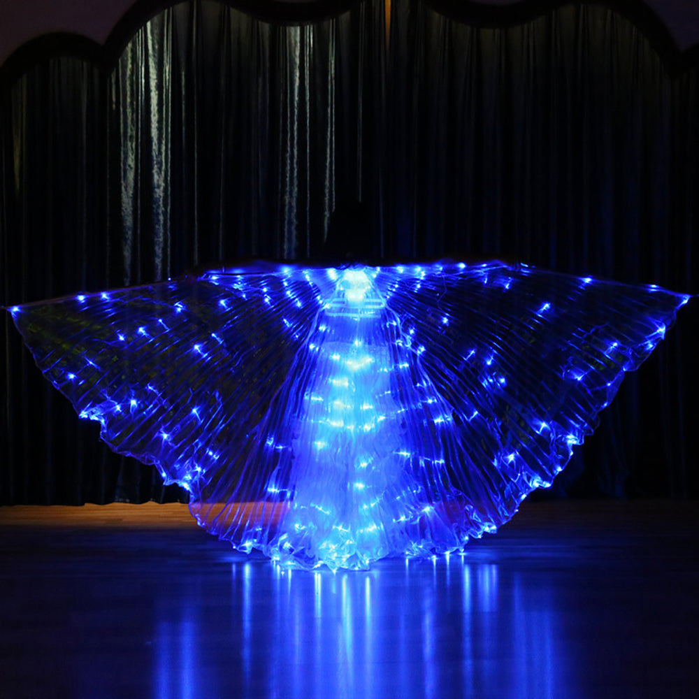 Flash LED Isis Wings – Ailes lumineuses de danse du ventre, carnaval, fête d'Halloween, tenue de club avec bâtons télescopiques