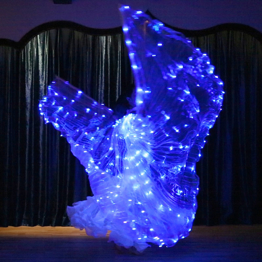 Flash LED Isis Wings – Ailes lumineuses de danse du ventre, carnaval, fête d'Halloween, tenue de club avec bâtons télescopiques