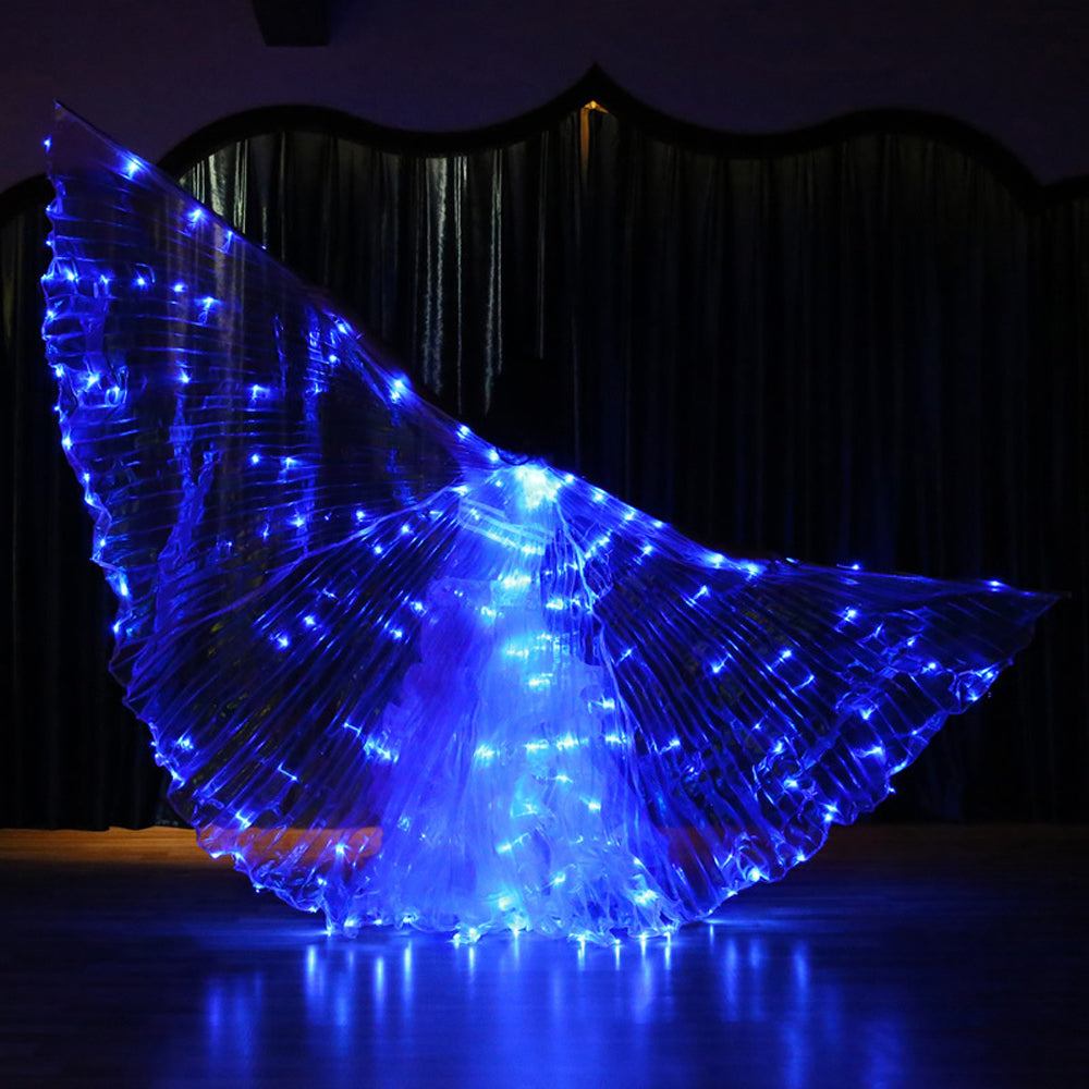 Flash LED Isis Wings – Ailes lumineuses de danse du ventre, carnaval, fête d'Halloween, tenue de club avec bâtons télescopiques