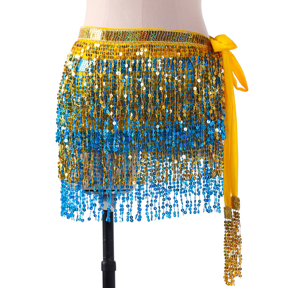 New Arrivals Sequined Fringed 4-Layers Drawstring Closure Belly Dance Waist Chain Skirt Hip Scarf Latin Skirt