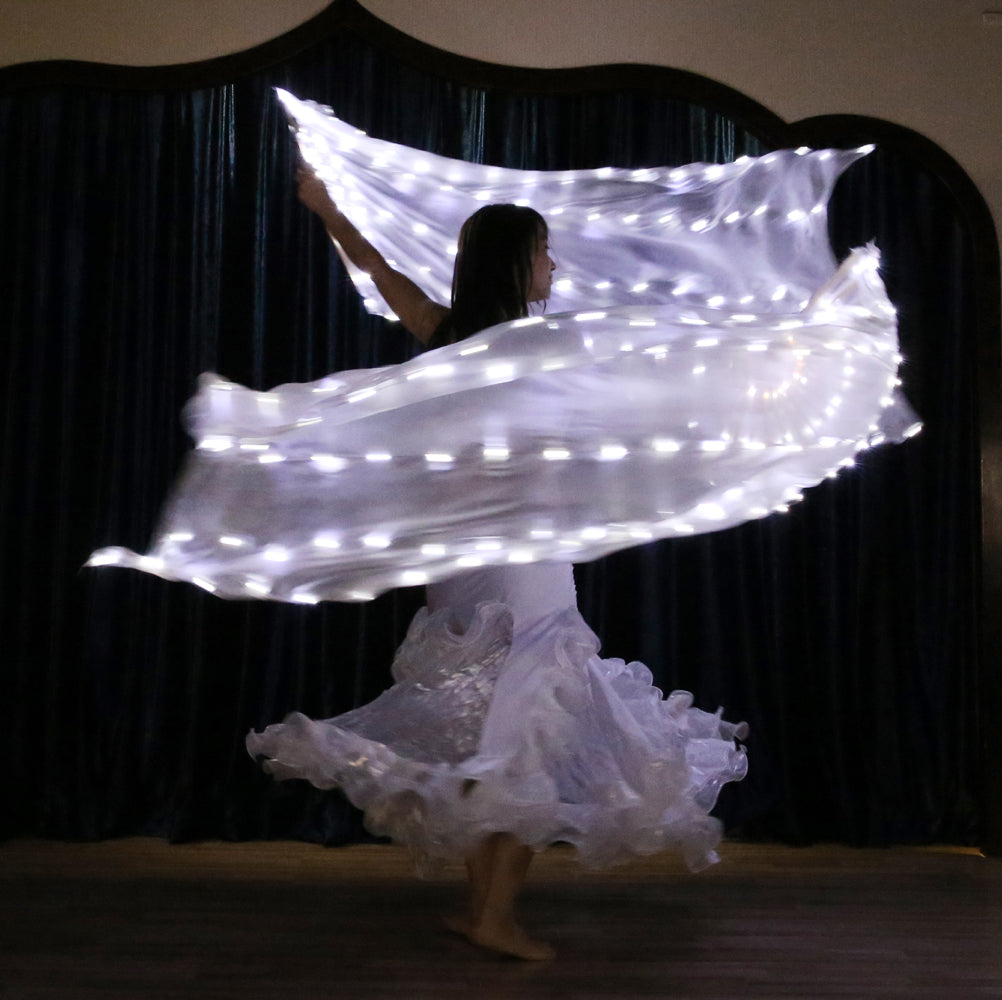 LED Fans Veil 100% Real Silk - 1.8m Long Bamboo Fans Veil Hand Made Silk Fans for Dance/Outdoor