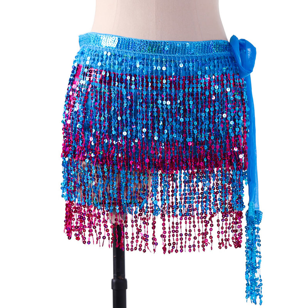 New Arrivals Sequined Fringed 4-Layers Drawstring Closure Belly Dance Waist Chain Skirt Hip Scarf Latin Skirt