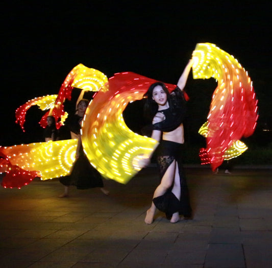 LED Fans Veil 100% Real Silk - 1.8m Long Bamboo Fans Veil Hand Made Silk Fans for Dance/Outdoor