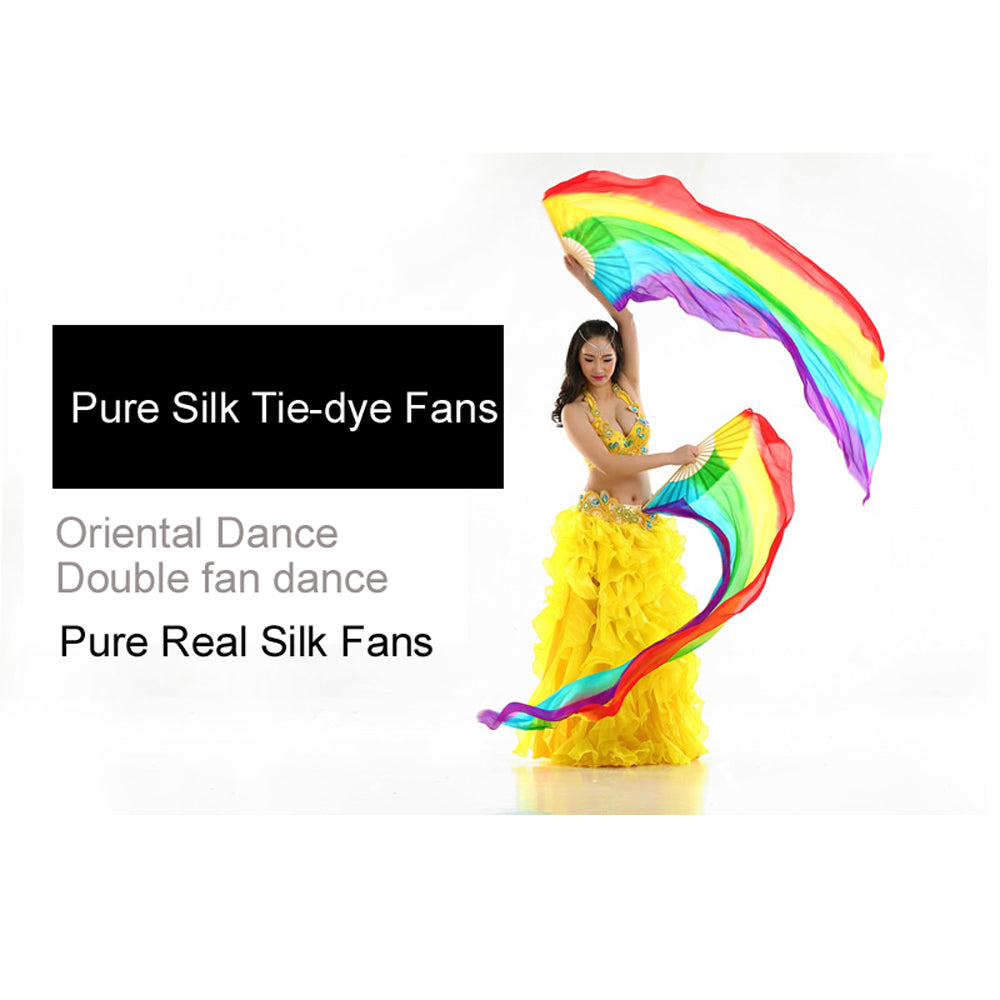 New Arrivals 180x90cm 18 Colors 100% Real Silk Chinese Belly Dance Fan Veil Hand Made Belly Dance Fans