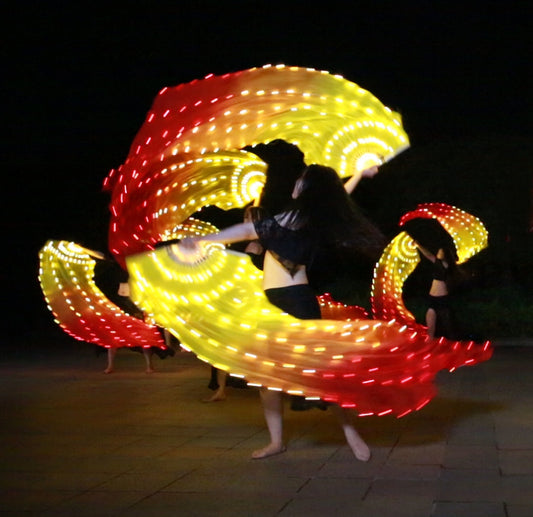 LED Fans Veil 100% Real Silk - 1.8m Long Bamboo Fans Veil Hand Made Silk Fans for Dance/Outdoor