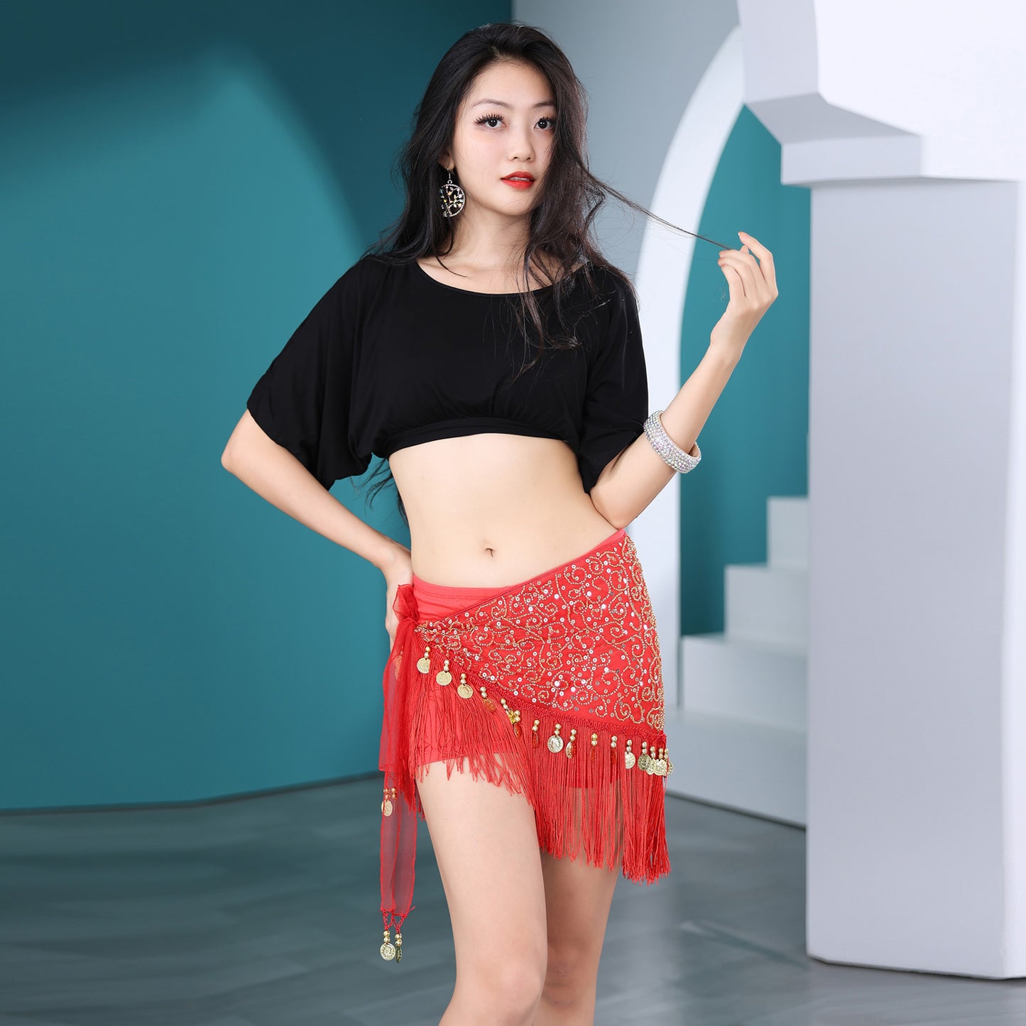 New Arrivals Light Weight Tassels Fringed Sequins Triangle Belly Dance Hip Scarf Skirt Waist Belt for Outfits