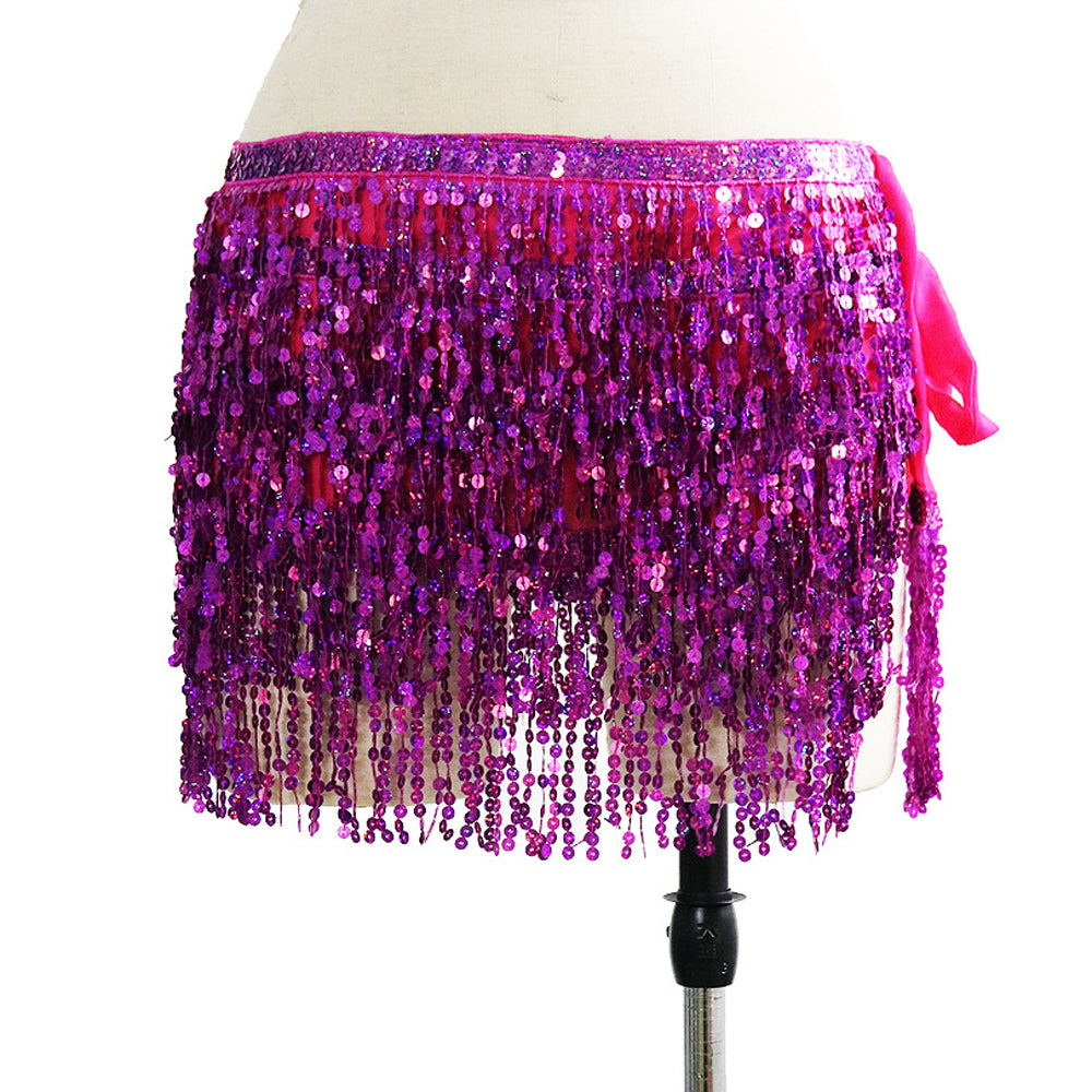 New Arrivals Sequined Fringed 4-Layers Drawstring Closure Belly Dance Waist Chain Skirt Hip Scarf Latin Skirt