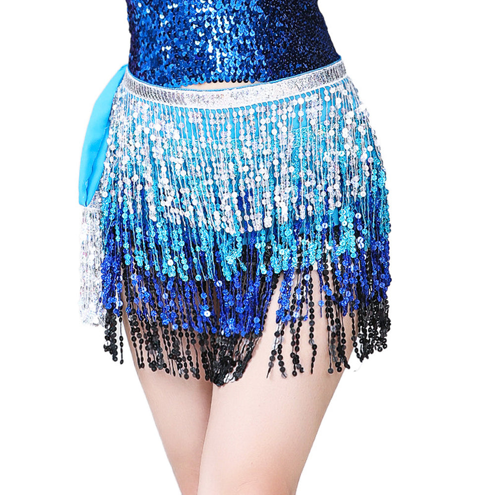 New Arrivals Sequined Fringed 4-Layers Drawstring Closure Belly Dance Waist Chain Skirt Hip Scarf Latin Skirt