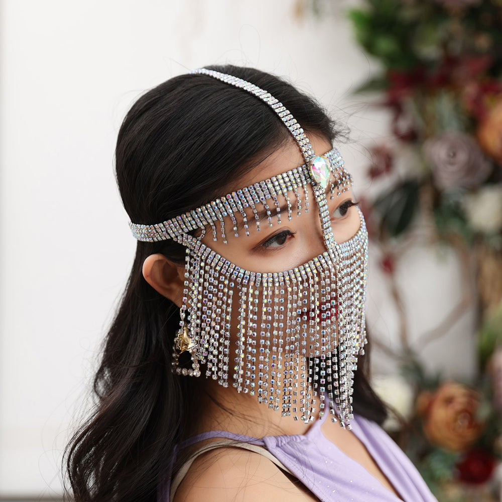 New Arrivals Cosplay Make Up Belly Dancer Drill Chain Mask Sexy Halloween Ornaments Head Scarf Face Veils