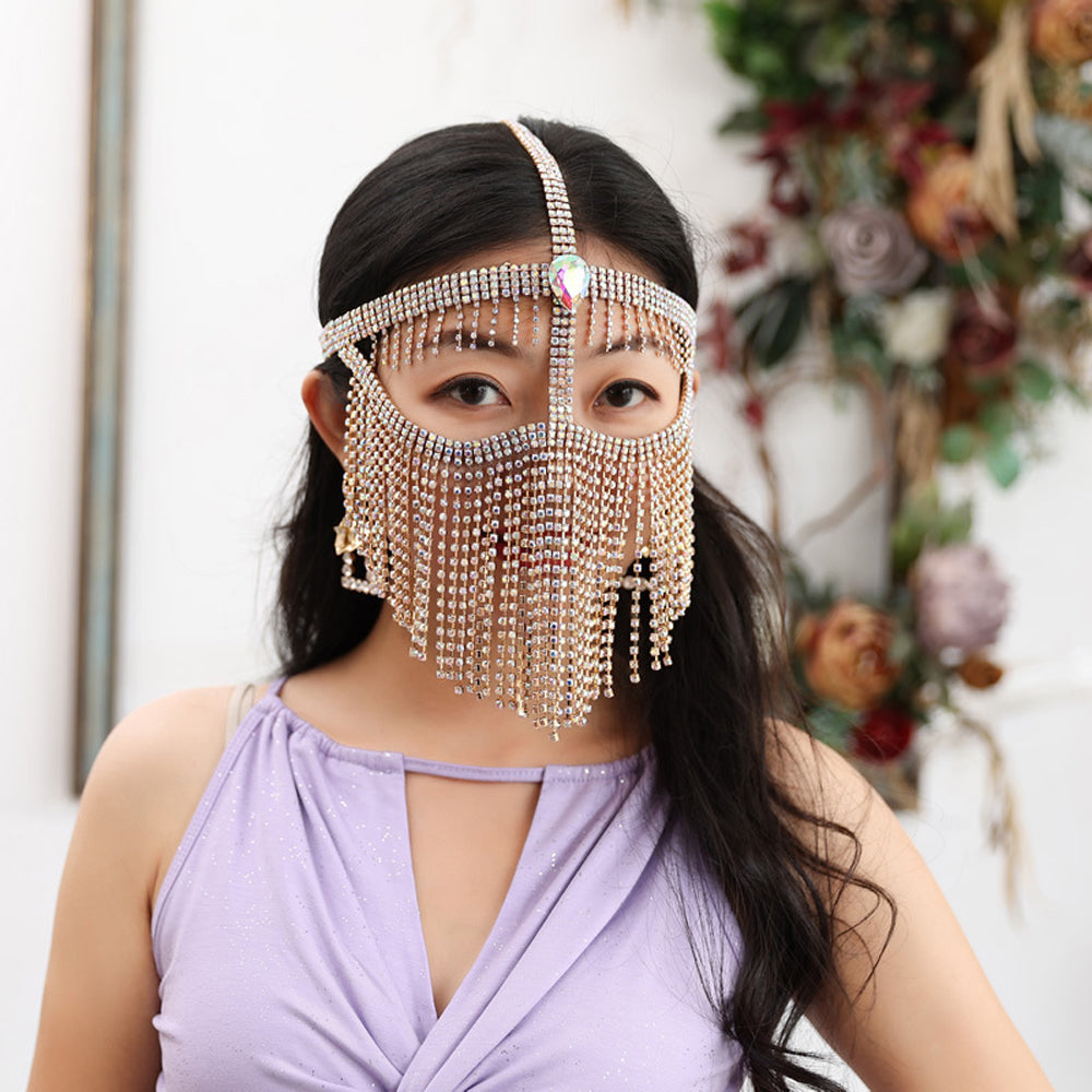 New Arrivals Cosplay Make Up Belly Dancer Drill Chain Mask Sexy Halloween Ornaments Head Scarf Face Veils