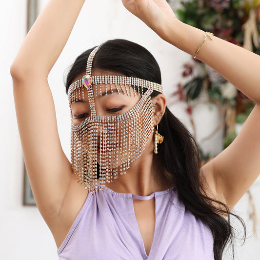 New Arrivals Cosplay Make Up Belly Dancer Drill Chain Mask Sexy Halloween Ornaments Head Scarf Face Veils