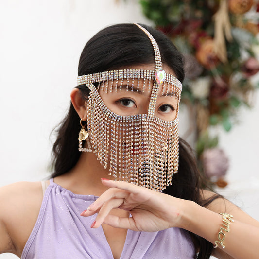 New Arrivals Cosplay Make Up Belly Dancer Drill Chain Mask Sexy Halloween Ornaments Head Scarf Face Veils