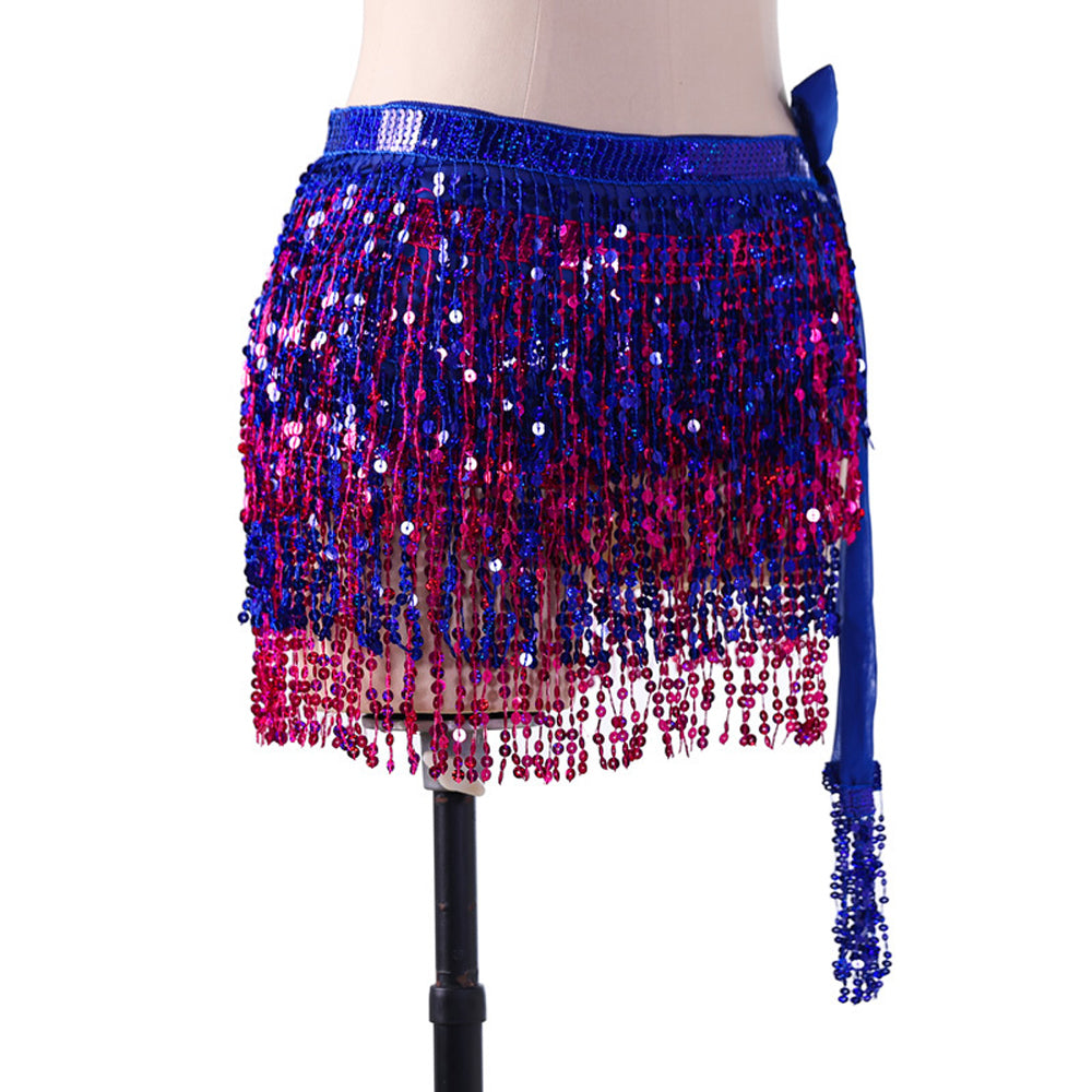 New Arrivals Sequined Fringed 4-Layers Drawstring Closure Belly Dance Waist Chain Skirt Hip Scarf Latin Skirt