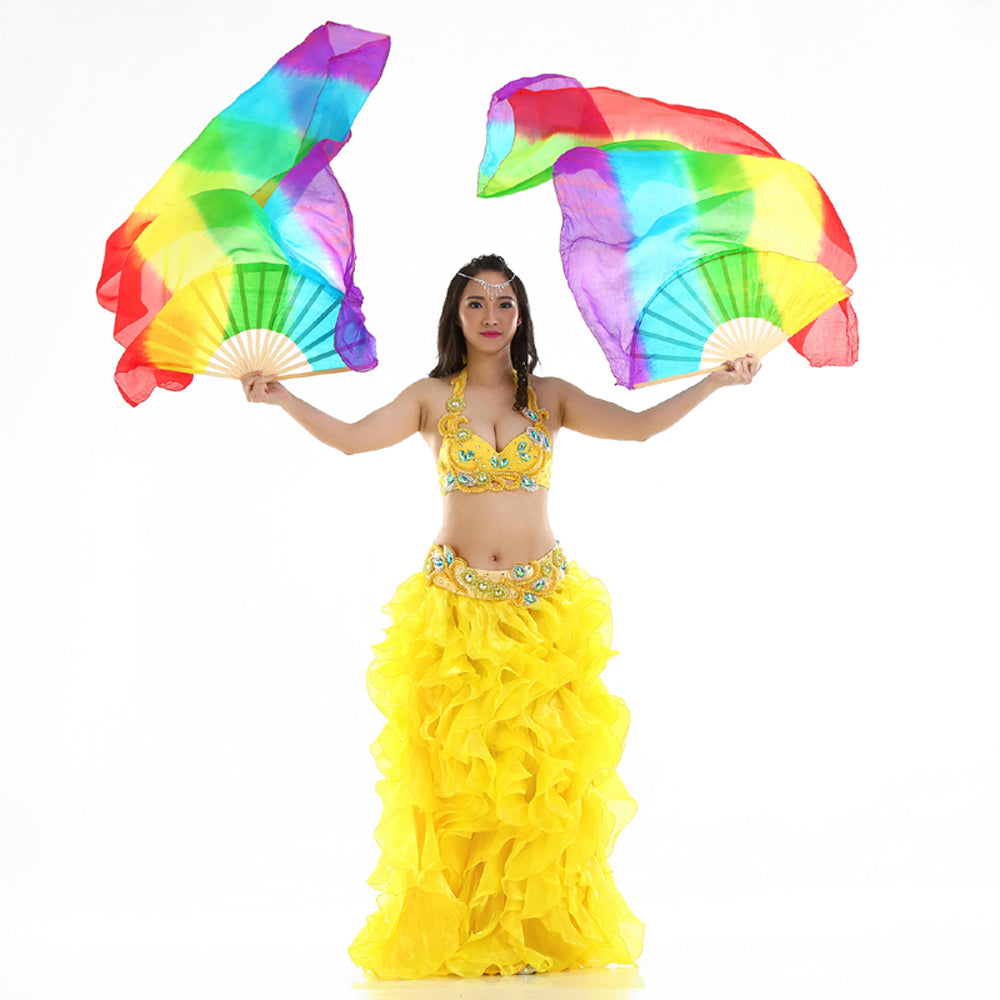 New Arrivals 180x90cm 100% Real Silk Chinese Belly Dance Fans Veils Hand Made Rainbow Fans