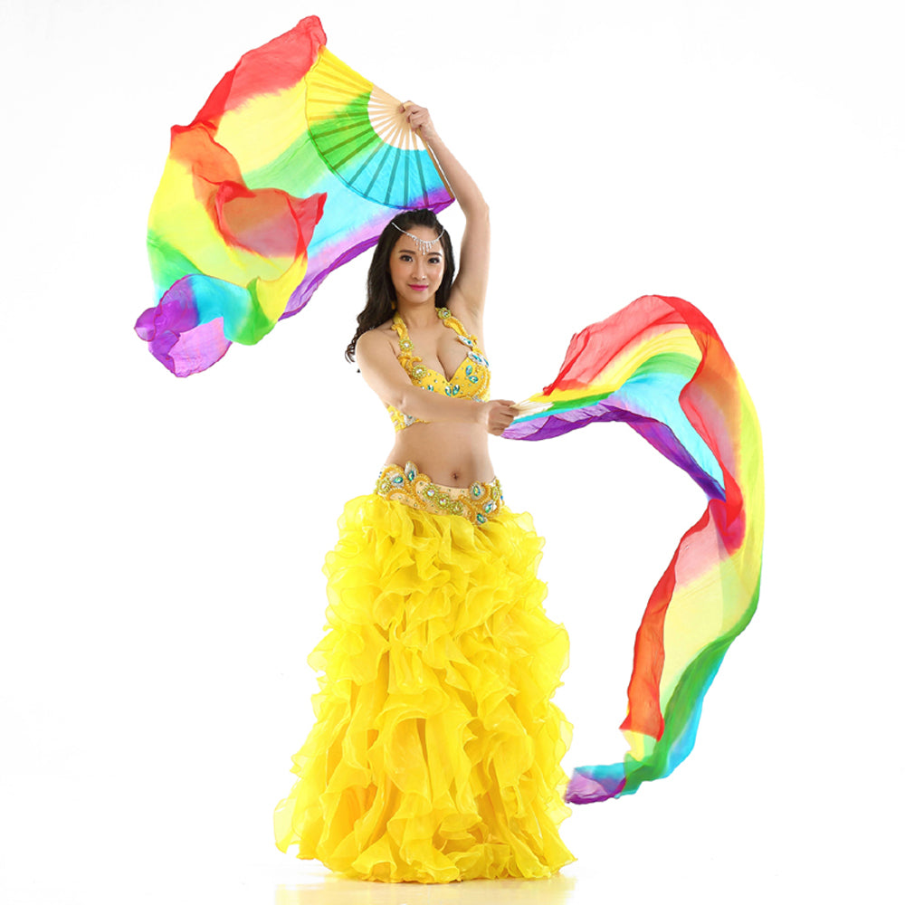 New Arrivals 180x90cm 100% Real Silk Chinese Belly Dance Fans Veils Hand Made Rainbow Fans