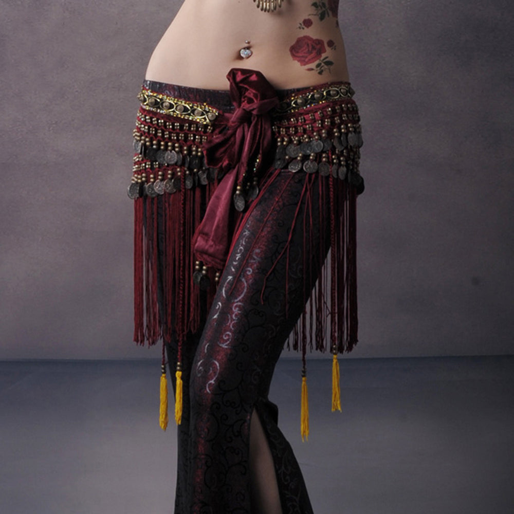 New Arrivals Women's Belly Dance Tribal Hip Scarf with Fringe Coins Flannel