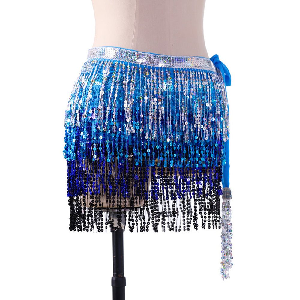 New Arrivals Sequined Fringed 4-Layers Drawstring Closure Belly Dance Waist Chain Skirt Hip Scarf Latin Skirt