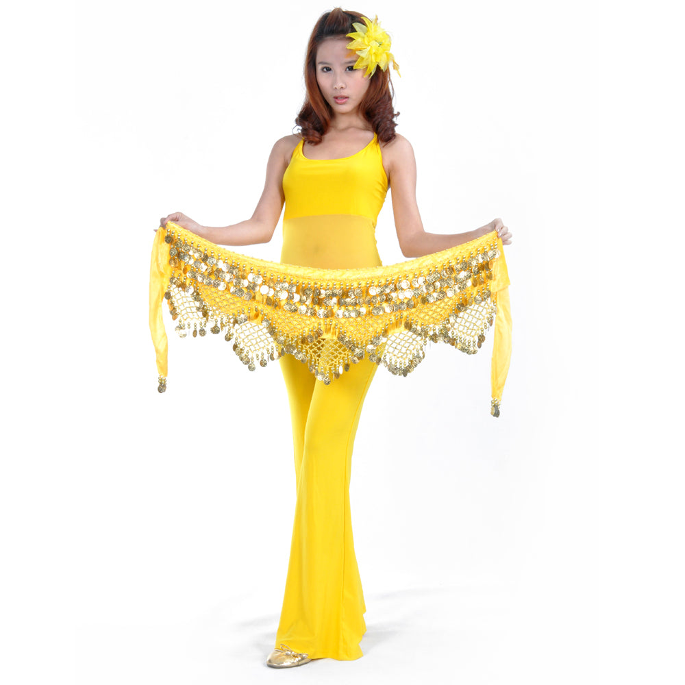 Women's Belly Dance Wave Shape Hip Scarf with 320 Coins Three Straight Two Angle Waist Belt