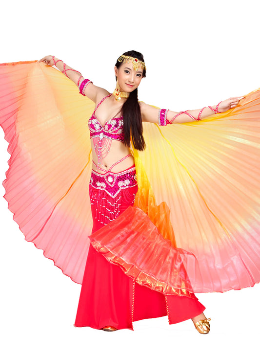 New Arrivals Women's Belly Dance Costume Isis Wings, Tricolor Dance Wings Angel Wings for Halloween Carnival Performance with Sticks