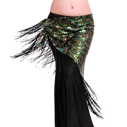 New Arrivals Tassels Fringed Fish Scales Sequins Triangle Belly Dance Hip Scarf Skirt Waist Belt for Outfits