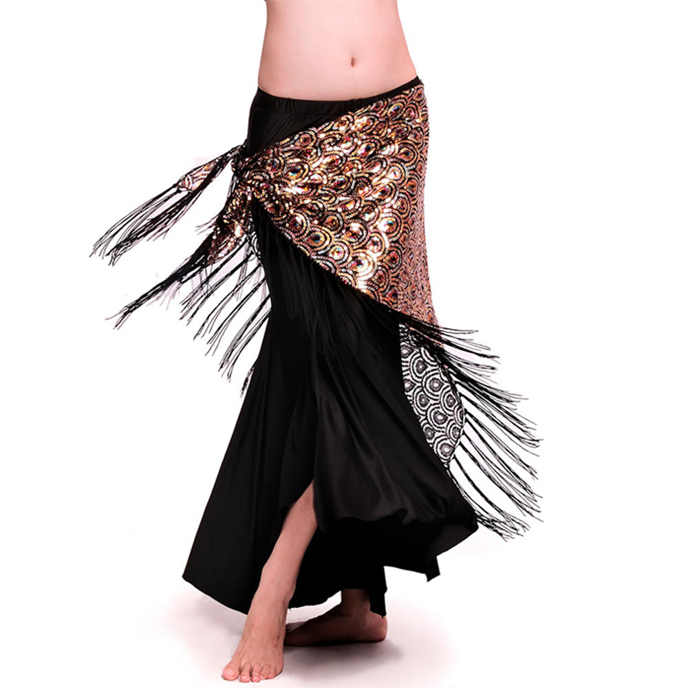 New Arrivals Tassels Fringed Fish Scales Sequins Triangle Belly Dance Hip Scarf Skirt Waist Belt for Outfits