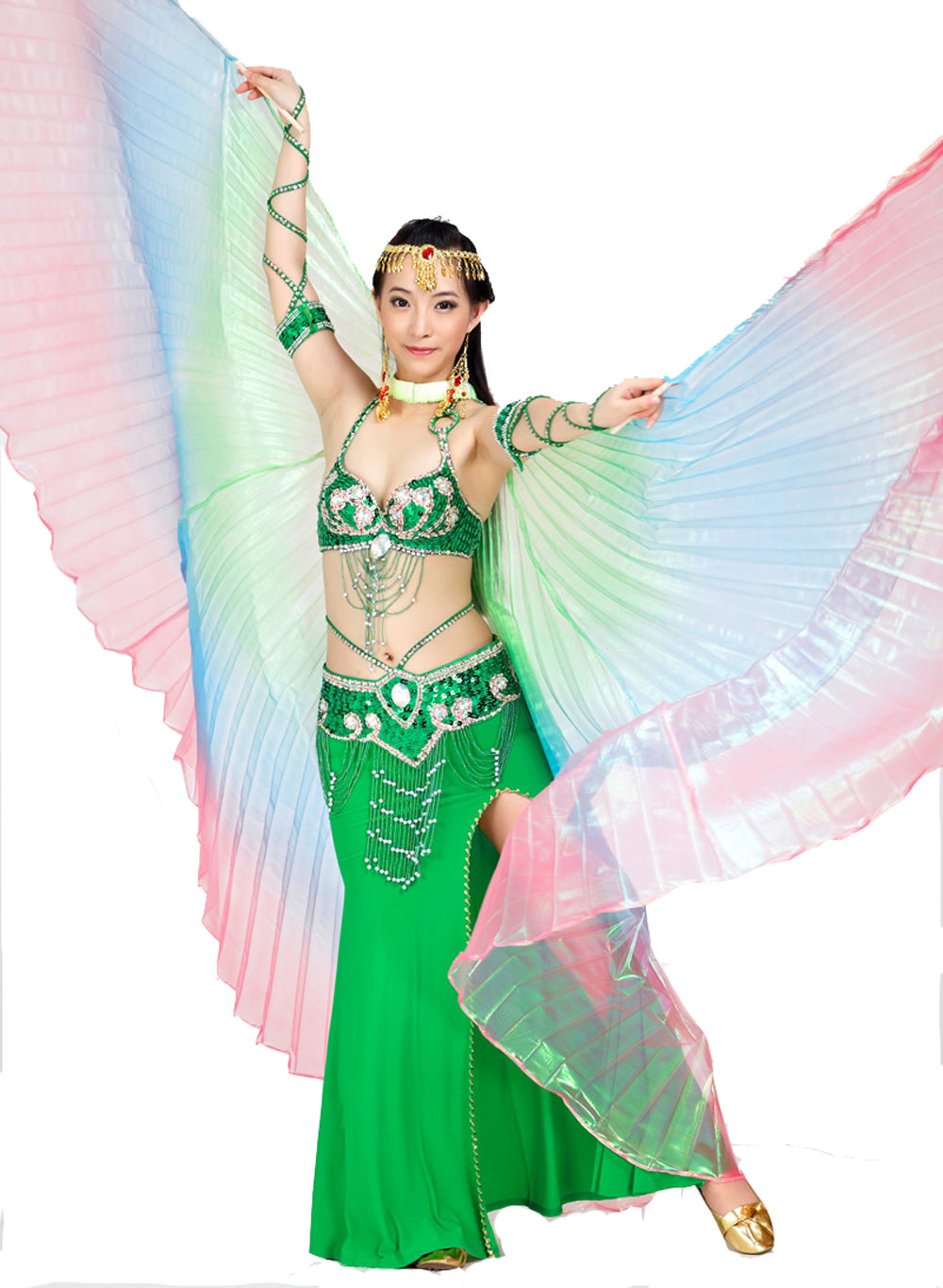 New Arrivals Women's Belly Dance Costume Isis Wings, Tricolor Dance Wings Angel Wings for Halloween Carnival Performance with Sticks