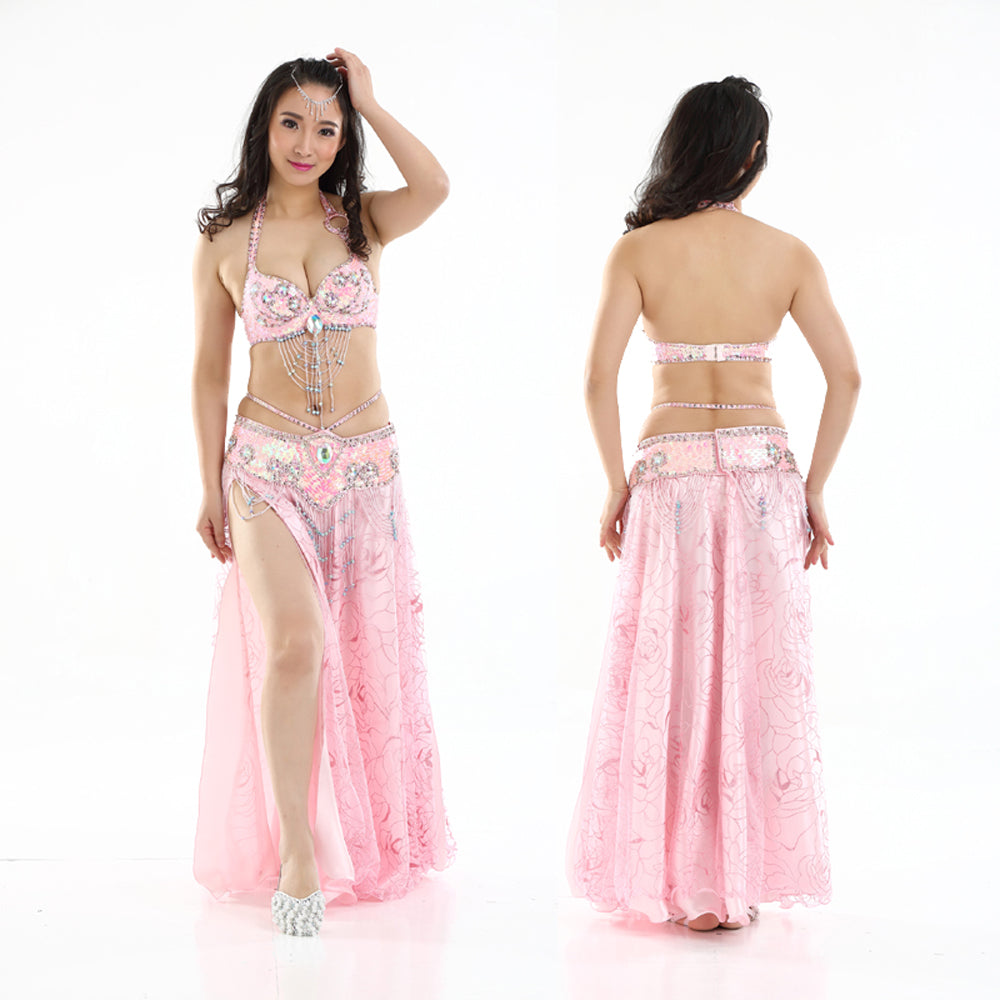 Nouveautés Costumes de danse du ventre avec jupe Rose de danse du ventre robe de danse du ventre 1 ensemble