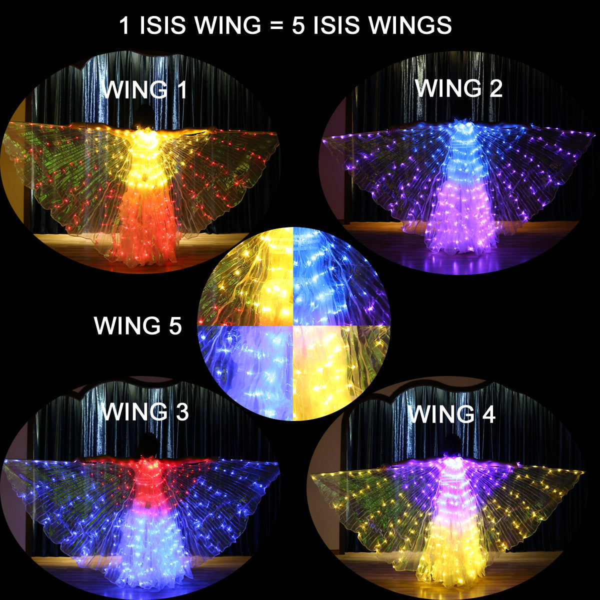 2022 Nouveautés Programmation intelligente LED Isis Wing - Ailes lumineuses de danse du ventre pour carnaval Halloween Party Club Wear avec bâtons télescopiques