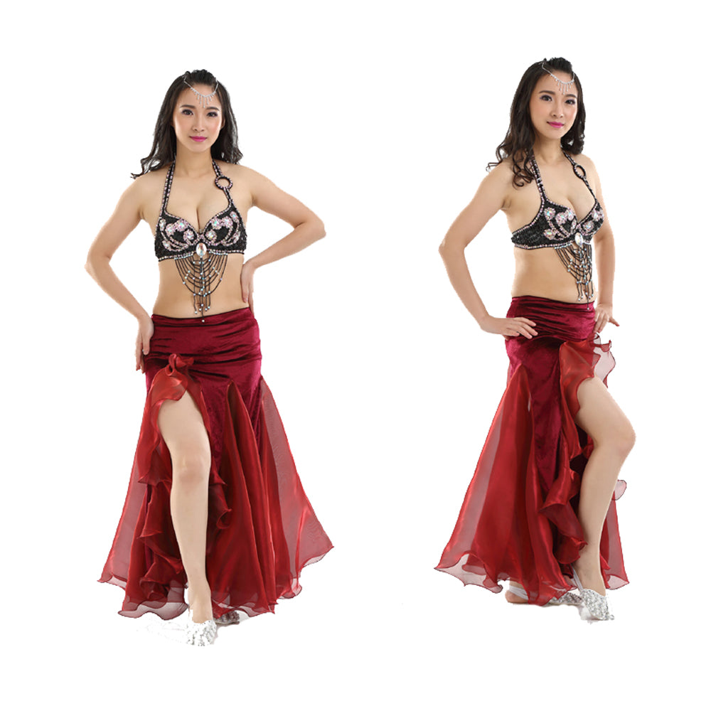 New Arrivals Belly Dance Costumes with Flannel Rose Skirt Belly Dance Dress 1 Set