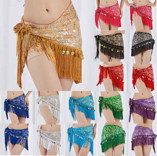 New Arrivals Tassels Fringed Sequins Triangle Belly Dance Hip Scarf Skirt Waist Belt for Outfits