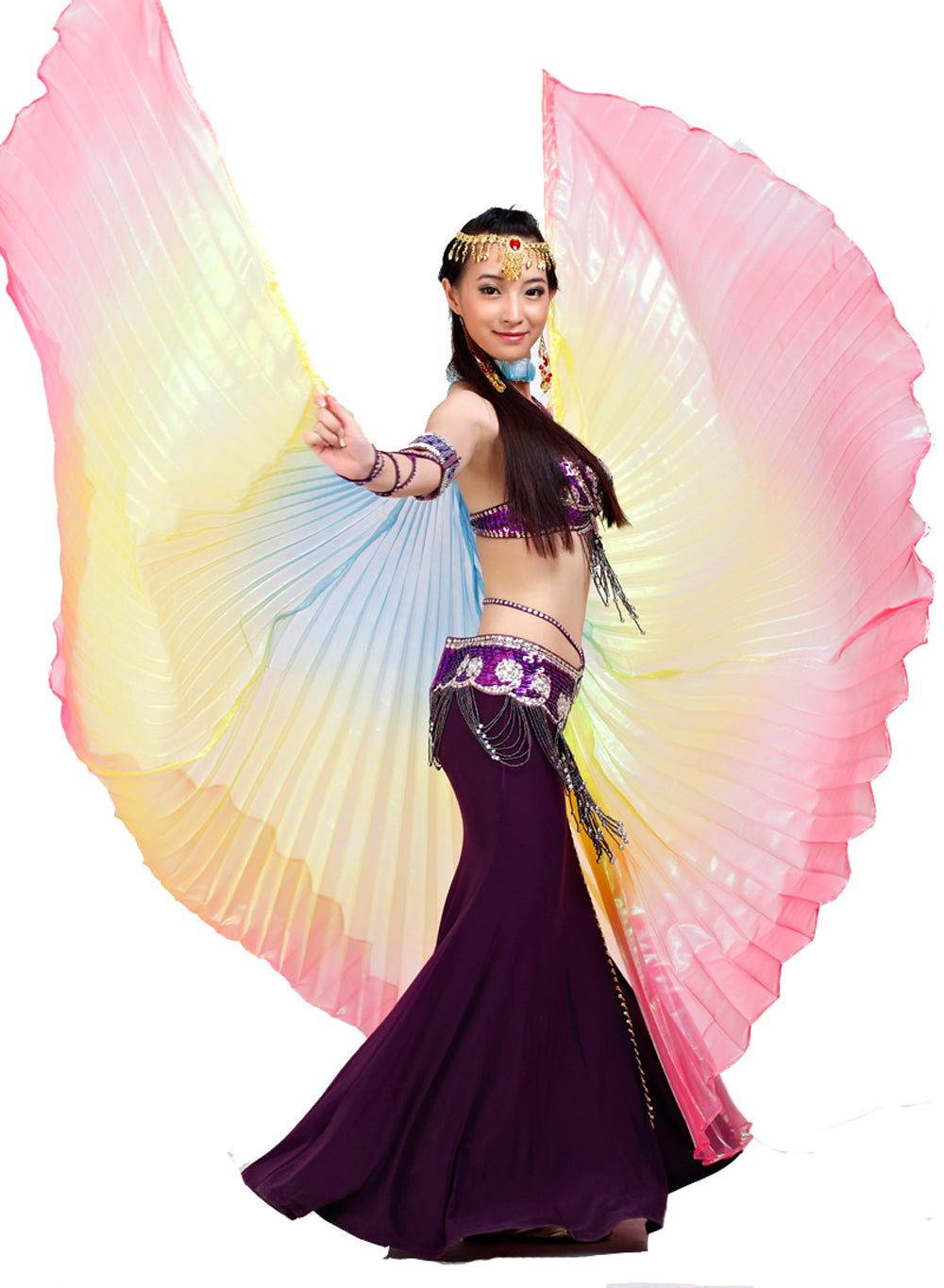 New Arrivals Women's Belly Dance Costume Isis Wings, Tricolor Dance Wings Angel Wings for Halloween Carnival Performance with Sticks