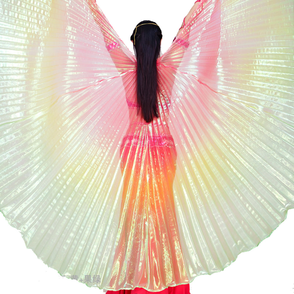 Nouveautés Costume de danse du ventre pour femme, ailes d'Isis, ailes de danse tricolores, ailes d'ange pour spectacle de carnaval d'Halloween avec bâtons