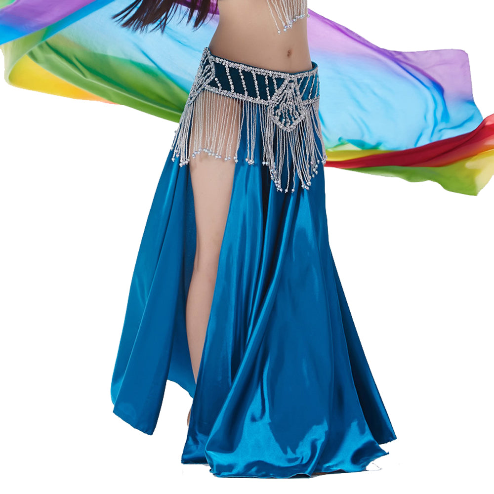 Professional Sexy Double Fork-tailed Double Split Satin Belly Dance Skirt Split Long Belly Dance Skirts