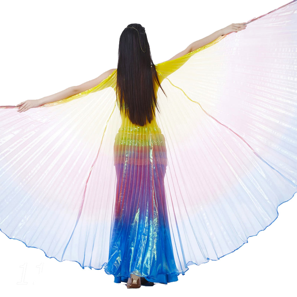 Nouveautés Costume de danse du ventre pour femme, ailes d'Isis, ailes de danse tricolores, ailes d'ange pour spectacle de carnaval d'Halloween avec bâtons