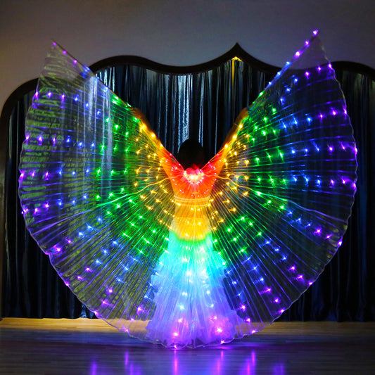 2022 Nouveautés LED Isis Wing 5 couleurs arc-en-ciel - Danse du ventre illumine l'aile de carnaval Halloween Party Club Wear avec des bâtons télescopiques